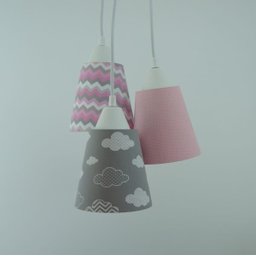 Lustre Pendente Luminária Bebê Nuvens e Chevron Cinza e Rosa - 4