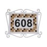 Número de Casa Moldura Branca Arabescos e Pastilhas nas Cores Bege e Marrom - 1