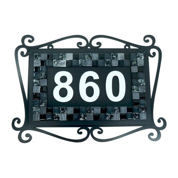 Número para Casa Preto com Mosaico de Pastilhas em Tons de Cinza e Preta - 1