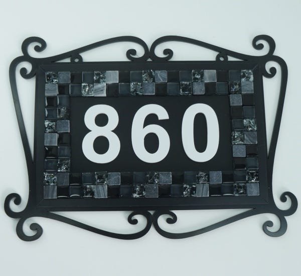 Número para Casa Preto com Mosaico de Pastilhas em Tons de Cinza e Preta - 2