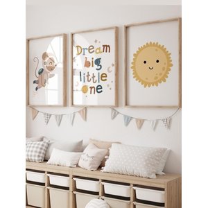 Kit 3 Quadros Decorativos Espaço Sol e Frase