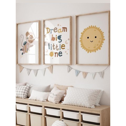 Kit 3 Quadros Decorativos Espaço Sol e Frase