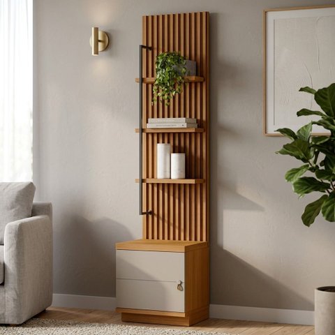 Painel Ripado com Mesa de Apoio Industrial 1 Módulo 44cm Golden L06 Nature/Off White - Mpozenato