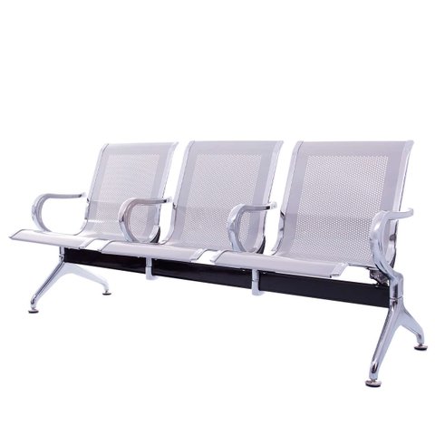 Cadeira Longarina Cromada 3 Lugares com Braço