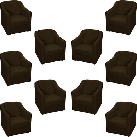 Kit 10 Poltronas Decorativa Mila Pé de Plástico Cromado - Marrom Suede