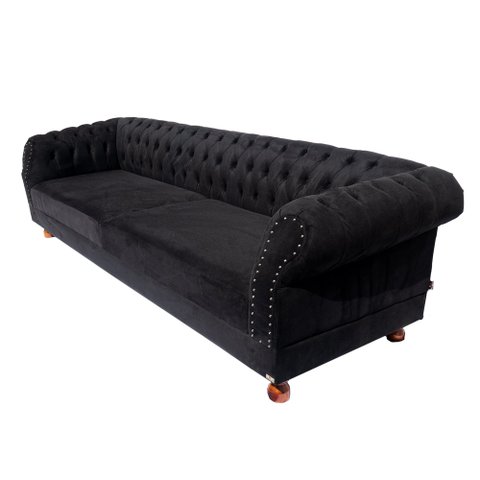Dois Sofás Chesterfield Duque 3 lugares 1,80 - Suede Preto / sala de estar, recepção, barb