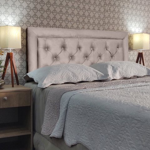 Cabeceira King 195 Cama Box Classic Luxor Bege Suede com Pés Rbl