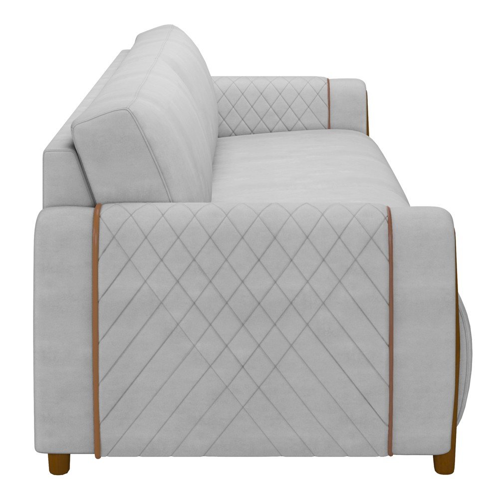 Sofá 3 Lugares 223cm Pés Madeira Amaranto M22 Veludo Cinza Mpozenato