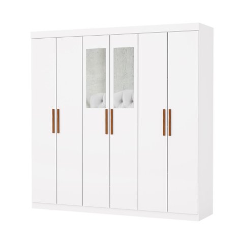 Guarda Roupa Casal Recife 6 Portas 2 Gavetas com Espelho Carioca Moveis Branco