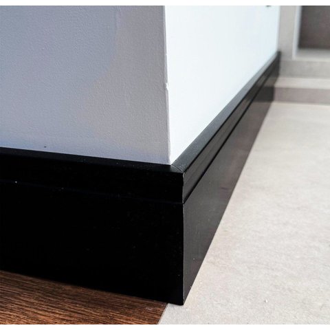 Rodapé 20cm Poliestireno 15mm Metro Linear Barra 240cm Preto Graddus