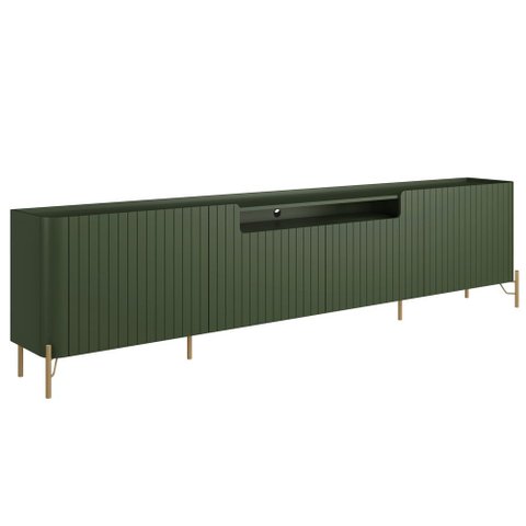Rack para Sala de Estar Tv 85 Pol 4 Portas Brise Pés Industrial Dourado Alef I03 Musgo - Lyam Decor