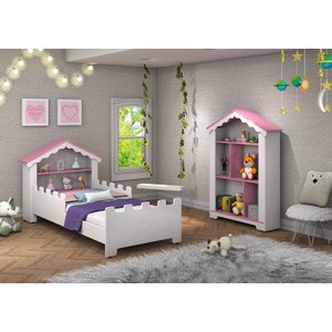 Cama Princesa Juvenil Magia Acompanha Estante e Colchão