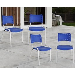 Kit com 4 Cadeiras Iso para Escola Escritório Comércio Azul Base Branca Ecomhome - 1