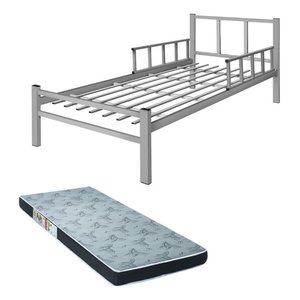 Cama Solteiro Tubolar/aço, Colchao D28 Alojamento,dormitorio:cama e Colchao/cinza