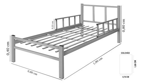 Cama Solteiro Tubolar/aço, Colchao D28 Alojamento,dormitorio:cama e Colchao/cinza - 2