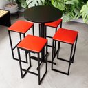 Ver imagem 1 de Conjunto Mesa Alta Bar Bistrô Redonda Preta 4 Bancos Estofado Don Castro Decor