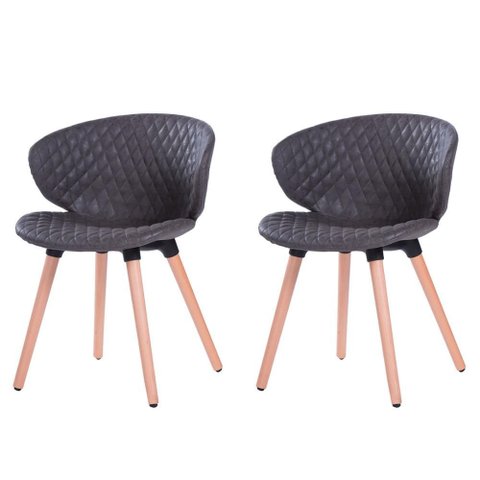 Kit 2 Cadeiras Anm6717f Anima Office com Costura Matelassê Assento Estofado Pu Chumbo Base Madeira