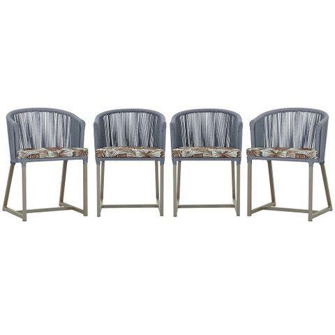 4 Cadeiras de Jantar Área Noronha em Alumínio com Pintura Fendi Corda Náutica E6 Trama Original