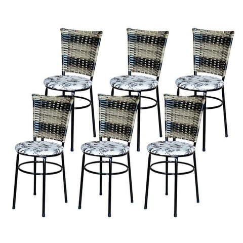 6 Cadeiras para Cozinha Preta Hawai Cappuccino Premium Assento Floral Cor:floral Branco