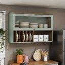 Ver imagem 1 de Armário Aéreo Porta Basculante 120cm Cozinha com Nicho Mdf Cor:mint com Ébano