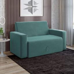 Sofa Cama Casal 5000 Com Braço Veludo Azul Turquesa Mamflex - 2