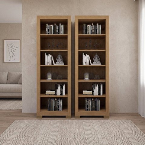 Kit 2 Estantes de Livros 63CMX187CM Multiuso 5 Prateleiras Flex Marrom/Cinamomo