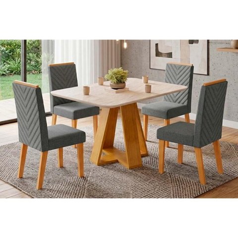 Mesa Sala Jantar Celeste + 4 Cadeiras Nara Cedro DJ Móveis