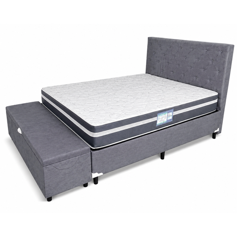 Kit Cama Box Casal Baú 1,38x1,88 com Cabeceira e Recamier - Cinza