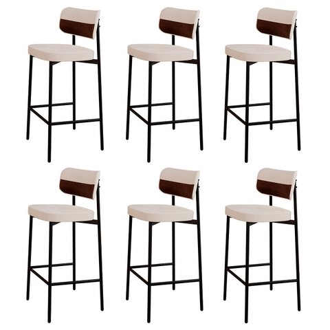 Banqueta Alta Bar Estofada Kit 6 Ella M25 Linho Palha/whisky - Mpozenato