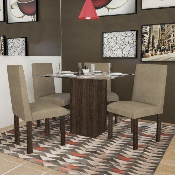 Conjunto Sala de Jantar Mesa Luana 4 Cadeiras Dubai Espresso Móveis - 1