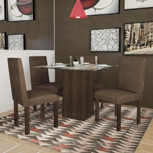 Conjunto Sala de Jantar Mesa Luana 4 Cadeiras Dubai Espresso Móveis - 1