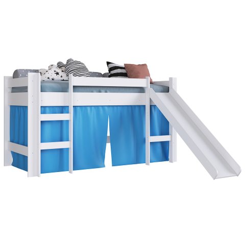 Cama Elevada com Escorregador e Cortina Bb1000 Branco/azul - Completa Móveis Completa Móveis