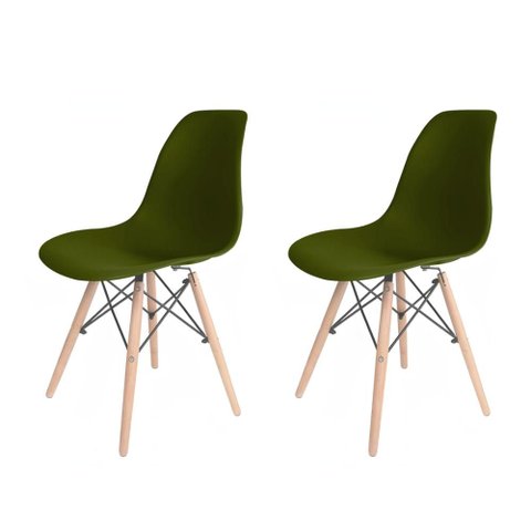 Kit com 2 Cadeiras Eames Pés de Madeira Verde Militar