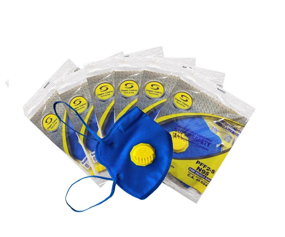 Mascara Pff2 C/ Valvula Proteção Respiratória Azul 90 Peças Elastico De