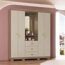 Ver imagem 1 de Guarda Roupa Casal Capelinha Aurora 4 Portas de Bater 3 Gavetas MDP com Espelho Nature-Fendi Vila