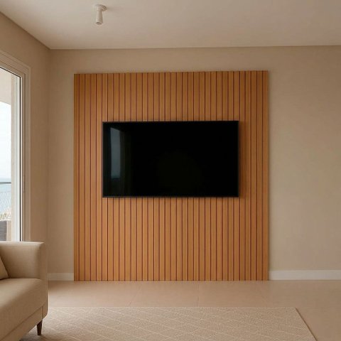 Conjunto Santorini – Painel Ripado + Rack Suspenso 100% MDF Nature