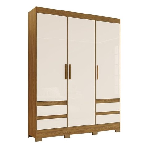 Guarda Roupa Solteiro Lema 3 Portas e 4 Gavetas Nature/Off White - Móveis Briz
