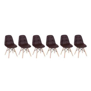 Kit 6 Cadeiras Eames Eiffel Botonê Marrom