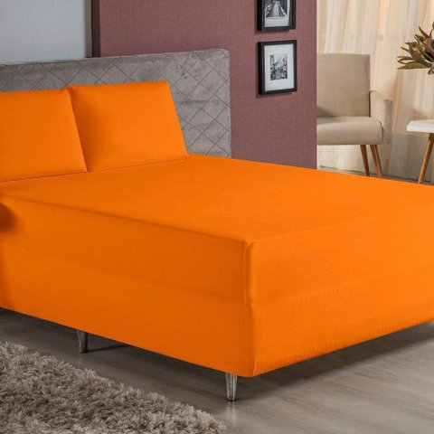 Jogo de Cama King Nobre 3 Peças Luva de Box 55cm de Altura Malha 100% Algodão - Laranja