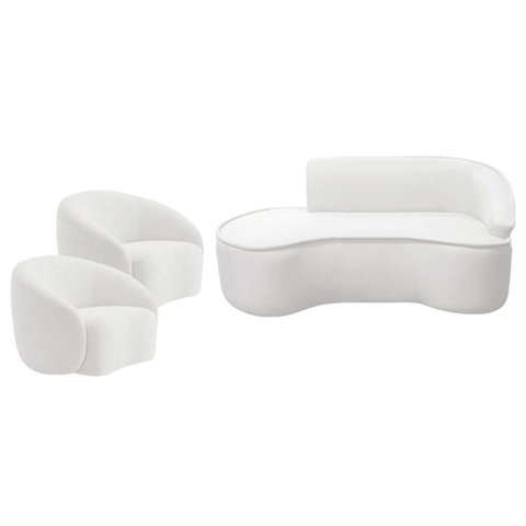 Kit Divã Recamier Orgânico Marrocos 180cm Lado Esquerdo e 2 Poltronas Amore Bouclé