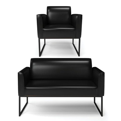 Sofá Namoradeira com Poltrona Base Industrial Preto Marisa Corano D03 - D\'rossi Cor Preto