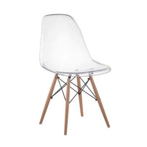 Cadeira Eames Eiffel em Policarbonato Transparente com Pés de Madeira