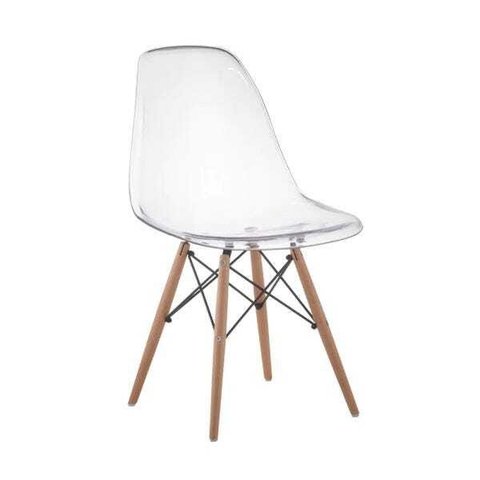 Cadeira Eames Eiffel em Policarbonato Transparente com Pés de Madeira
