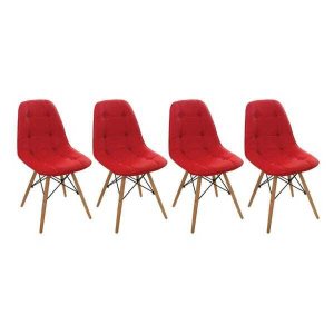 Kit 4 Cadeiras Eames Eiffel Botonê Vermelha