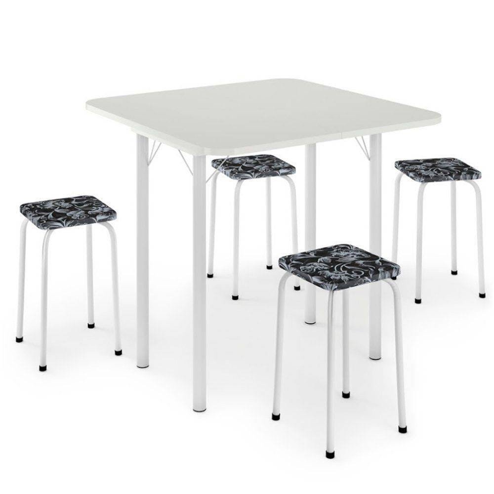 Mesa Dobrável com 4 Banquetas - Logdesign Floral com Preto - 1