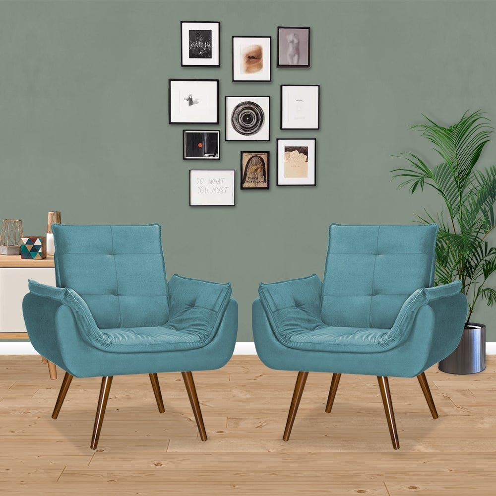 Kit 2 Poltronas Cadeira Decorativa Lince Estofada - Tecido Sued Azul ...