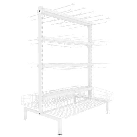 Conjunto Expositor para Loja de Roupa Cremalheira 30 Ganchos 4 Cestos Comac - Branco