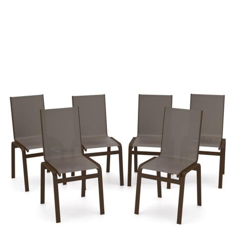 Kit 6 Cadeiras Jantar Gourmet Alumínio Marrom Tela Fendi