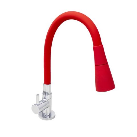 Torneira Cozinha Gourmet Mesa Revestida Silicone Vermelho Flexível c61 Bico Arejador Cone Duplo Jato