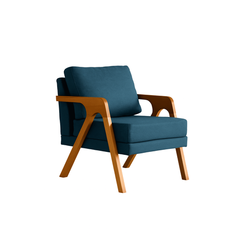 Conjunto 2 Poltronas Mona Luxo Madeira Maciça Tecido Linho:linho Azul